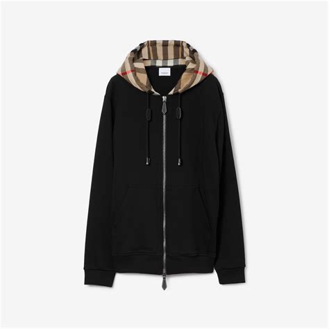 burberry lestford oversized zip-front hoodie|Check Label Cotton Zip Hoodie in Black .